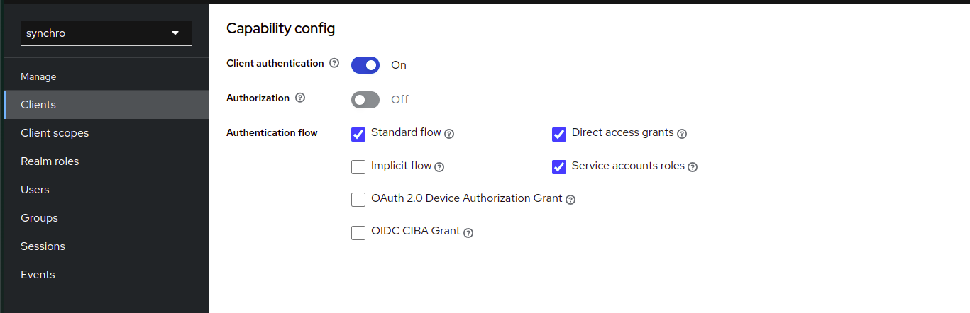 Client authentication and Service Accounts roles properties