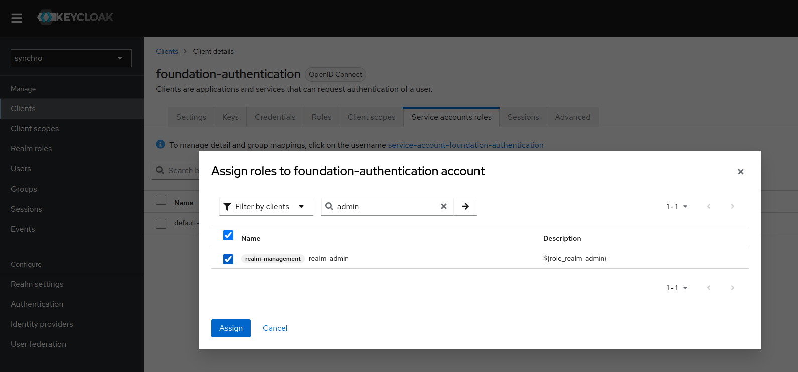 Keycloak assign realm admin role