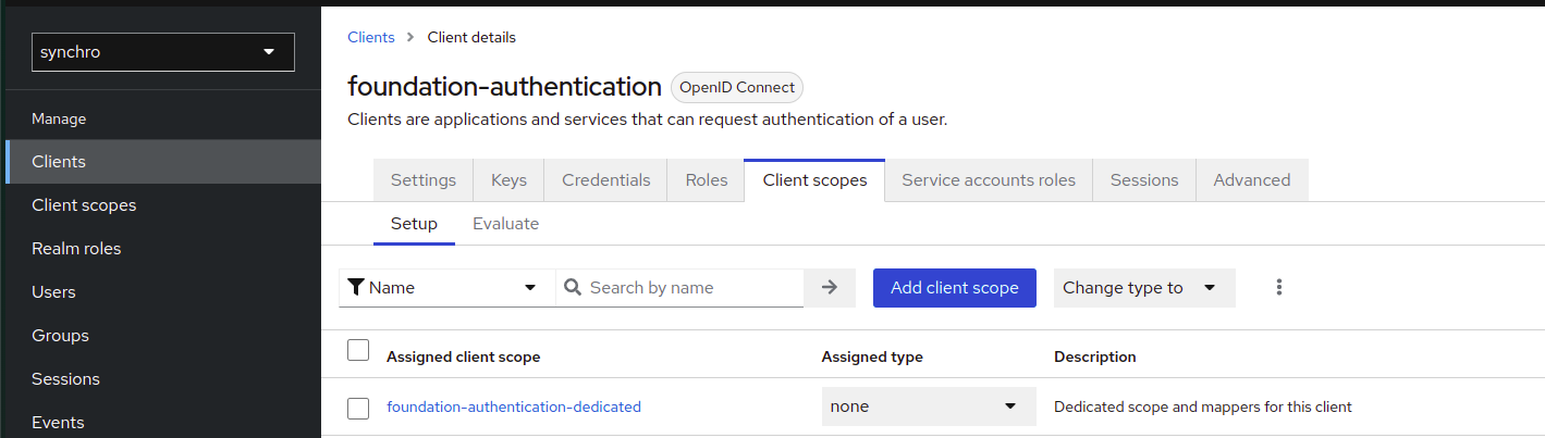 Keycloak client scope page
