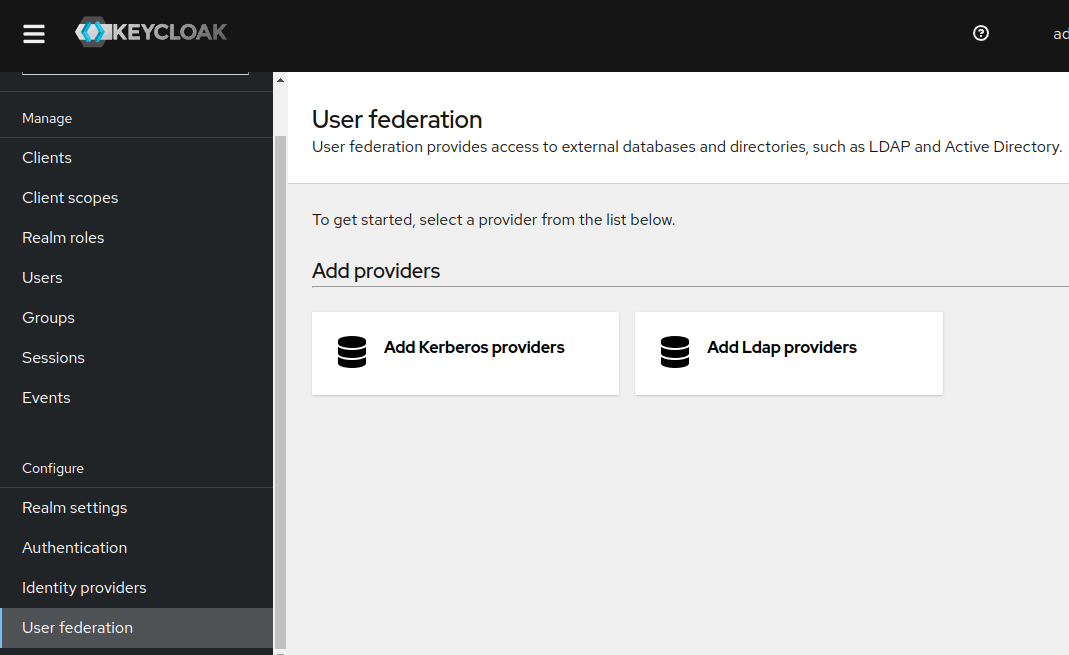 Keycloak user federation page